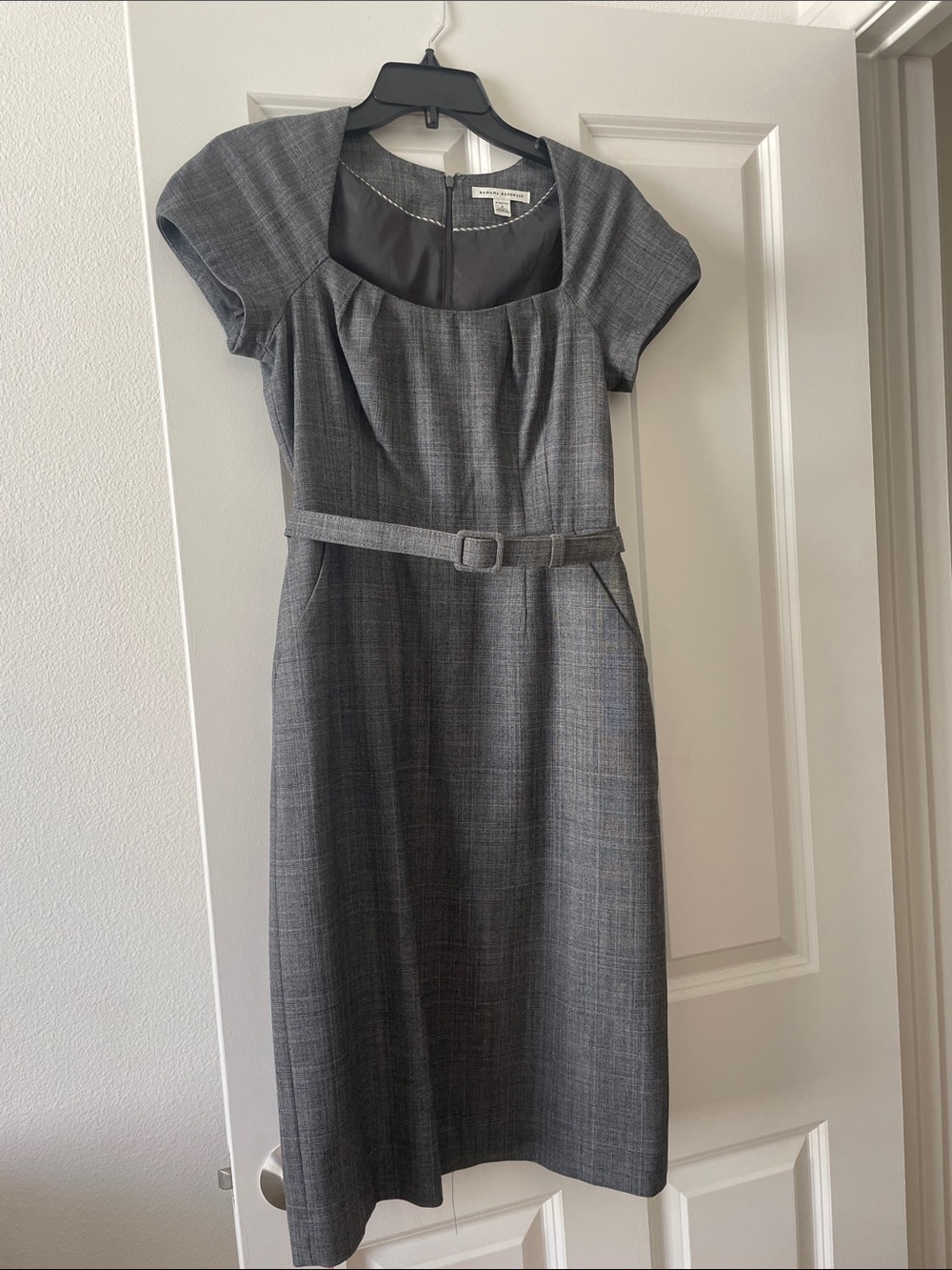 Banana Republic Gray Belted Sheath Midi Dress